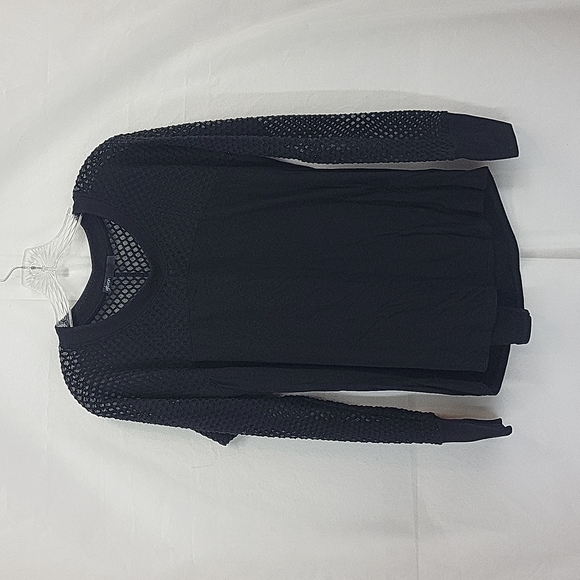 GIBON Black Rayon Fishnet Mesh Upper and Long Sleeve Top Shirt - Picture 1 of 13